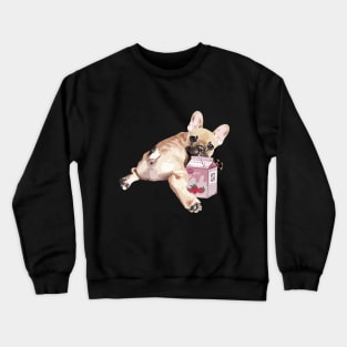 French bulldog lovers, frenchie and strawberry milk, smoothie, milk shake, Crewneck Sweatshirt